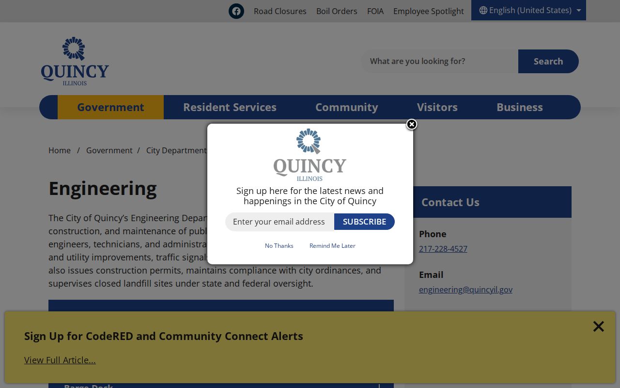 Quincy street directory City Engineering address assignment page